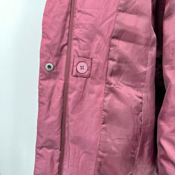 J Jill Down Fill Puffer Coat Jacket Burgundy Red Removable Hood Women's Large - Picture 9 of 11